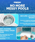 ABS Thru Wall Skimmer Kit White With Return Fitting And Vacuum Plate For Above Ground And Backyard Deck Pools Maintenance Extras Debris Catcher To Keep Your Water Crystal Clear And Fresh Easy Install shown with secure locking basket and easy-access removable weir door for pool maintenance.