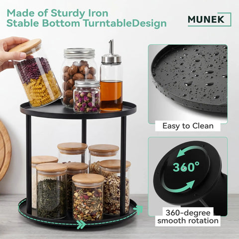 9 Inch Rotating Lazy Susan Organizer Two Tier Metal Spice Rack For Tabletop Pantry Bathroom Vanity Storage Black