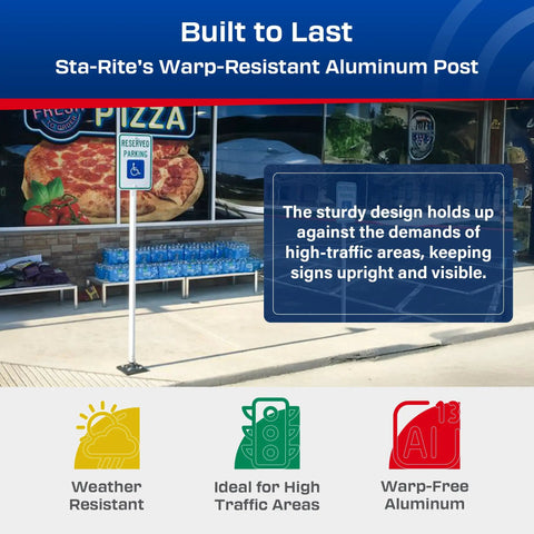 Flexible Handicap Parking Sign Post With Quick Bounce Back Spring System For Reserved Accessible Spots Super Slick Aluminum Build handles high traffic.