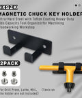 Hxszk magnetic chuck key holder 2-pack, black steel wall mount with two hooks for drill press/lathe
