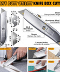 Upgraded Carpet Repair Kit With 5 Inch Star Wheel Seam Roller 4 Inch By 30 Foot Double Sided Heatless Carpet Tape And Heavy Duty PVC Pipe Cutter For Easy DIY Home And Office Floor Fixes, silver utility knife