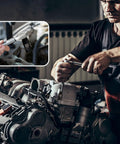 Mechanic using Heavy Duty Pro Grade Impact Socket Set One Half Inch Drive Deep Chromium Molybdenum 6 Point Axle Nut Sockets 30 31 32 33 34 35 36mm With Three Eighths Inch To One Half Inch Adapter And Universal Joint on engine