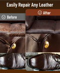 Black Leather Repair Kit For Furniture Sofas Jackets And Car Interiors That Restores Faux Leather And Vinyl Fixes Tears with Before and After photos.