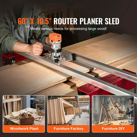 Router Sled 60 Inch Slab Flattening Jig Portable And Adjustable For DIY Woodworking setup shown on wooden board