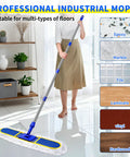 No Fuss Heavy Duty Commercial Dust Mop With 29.5 Inch Head And 61 Inch Handle Includes Two Washable Cotton Pads for cleaning tile floors.