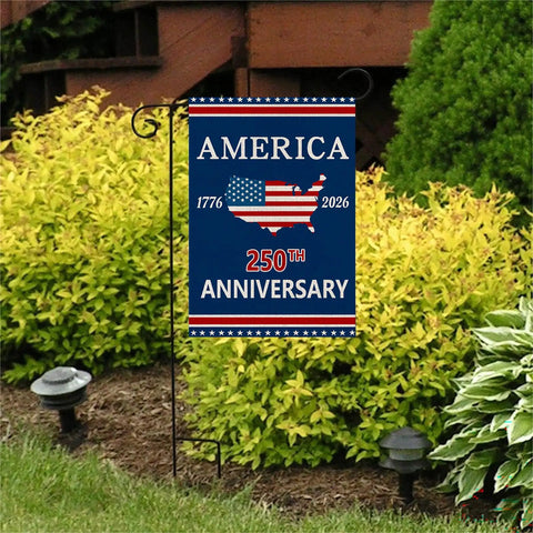 250th Anniversary USA Garden Flag For Outside With Map Design 1776-2026 Patriotic Yard Flag in garden setup
