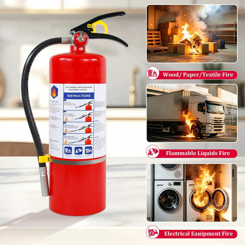 Badass 10 LB ABC Fire Extinguisher Dry Chemical Multi Purpose for flammable liquid and electrical fires with instructions on tank.