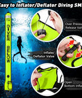 DSMB And Reel Set 5ft High Visibility Surface Marker Buoy with 100ft Dive Reel, inflation valves and yellow signaling gear
