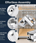 30 Piece M8 Spring T Nuts For 4040 Aluminum Extrusion Profiles showing threaded steel design with ball spring features.