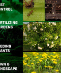 Collage of pest control, garden fertilizing, plant feeding, and lawn care images, highlighting uses for One Gallon Workhorse Sprayer.