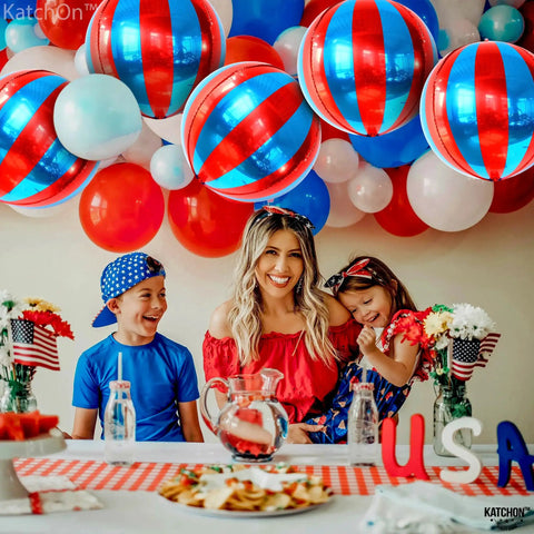 Massive 22 Inch Red And Blue 4D Foil Carnival Balloons Pack Of 6 For Circus Theme Party Decor with family celebrating