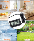 Five Piece Digital LCD Fridge Thermometer Set With Probes Fahrenheit Only shown in diverse settings like kitchen and garden.