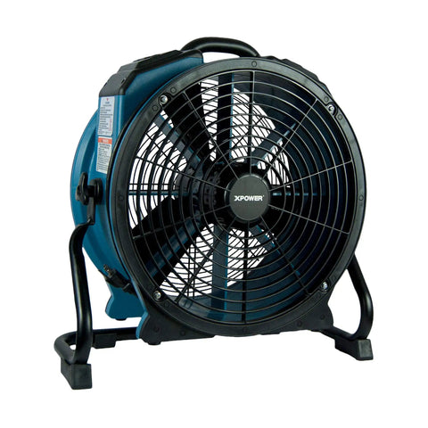 Real Heavy Lifter One Third Hp Sealed Motor Axial Air Mover Fan With Snappy Variable Speed Switch And Three Hour Timer Blue Bulk Crate Of Twenty Eight Industrial Blower That Knocks Out Dampness Quick, blue axial air mover with sturdy base and ventilation grill.