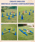 Dog Agility Backyard Course Set With 12 Cones And 6 Durable Rods, height adjustable hurdles, corgi jumping through setup