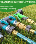 Heavy Duty Brass Hose Quick Connect Fittings 3/4-Inch Garden Hose Quick Disconnect Set 4 Pack attached to green garden hose on grass