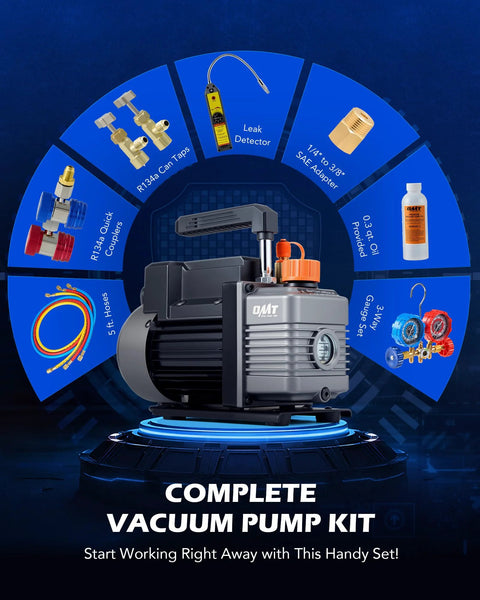 Orion Motor Tech AC vacuum pump kit with gauge and orange cap, 5 ft hoses for auto HVAC