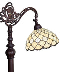 Tiffany Style Floor Lamp With Jeweled Beaded Arched Design, 62 Inch Tall Stained Glass Yellow Vintage Lamp For Bedroom Or Living Room