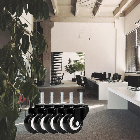 1.5 Inch Silent Office Chair Wheel Replacement Set 5 Piece With 360 Degree Swivel Casters shown in modern office