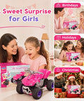 Collage of girls receiving Pink Rad All Terrain RC Car For Girls 2.4GHz Remote Control Off Road Toy for birthdays and holidays.