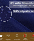 14 Piece Outdoor Cushion Cover Replacement Set For 6 Seat Wicker Rattan Patio Sofa Waterproof Navy Blue Cushion Covers For Outdoor Furniture Covers Only showing navy fabric with water droplets emphasizing water resistance and care instructions.