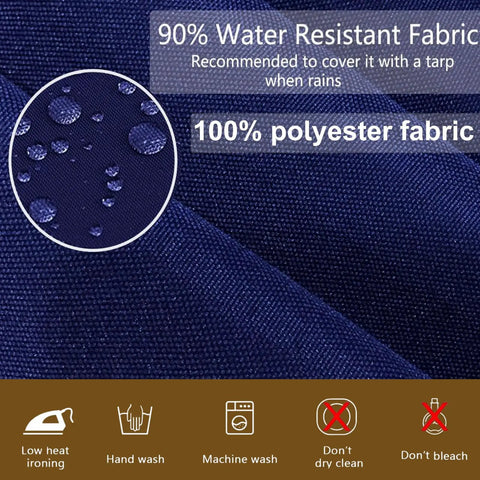 14 Piece Outdoor Cushion Cover Replacement Set For 6 Seat Wicker Rattan Patio Sofa Waterproof Navy Blue Cushion Covers For Outdoor Furniture Covers Only showing navy fabric with water droplets emphasizing water resistance and care instructions.