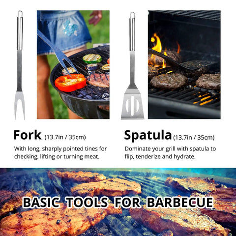 Stainless Steel Barbecue Utensil Set With Carry Bag Professional Grill Tools featuring fork and spatula for easy grilling