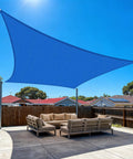 Blue Sun Shade Sail 16 By 24 Foot Heavy Duty UV Protection Canopy installed over patio with outdoor seating.