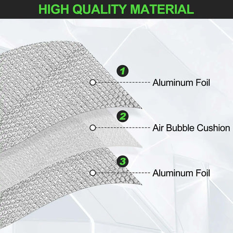 Diagram of Double Bubble Reflective Insulation Roll 23.6 Inch By 10 Ft Aluminum Foil Wrap with labeled layers of foil and air bubble cushion