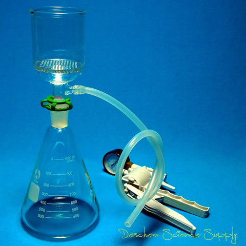 Suction Filtration Kit 1000ml with 250ml Buchner Funnel and 1L Glass Erlenmeyer Flask with Handle Vacuum Pump 24/40 Joint Borosilicate