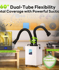 Dual Port Industrial Fume Extractor Pulls Straight Shooting Clean Air with 360° dual tubes for workshop dust collection.