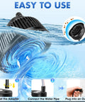 Automatic Pool Cover Pump With Water Sensor For Above Ground Pools shown submerged in water, installation steps displayed