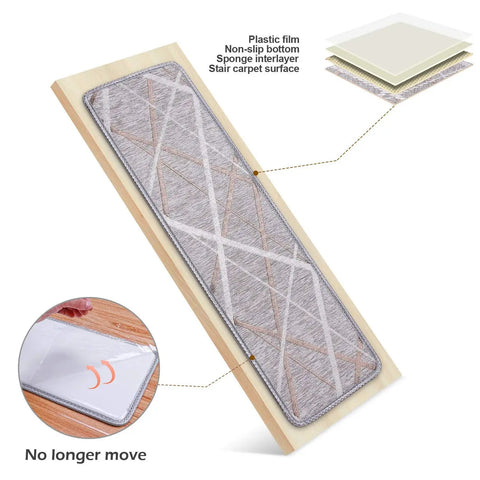 No Slip Stair Treads Carpet Self Adhesive Gray Staircase Mats Set Of 13 8x30 Inch showing layers and adhesive backing