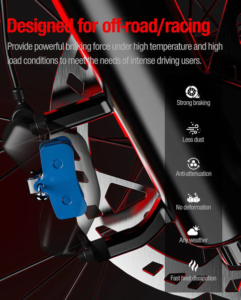 Ceramic Disc Brake Pads For Ebikes And Electric Dirt Bikes Universal Fit For SurRon Light Bee X S Talaria Sting R MX3 MX4 Segway X160 X260 Delivers Beefed Up Modulation And Strong Stopping Power For Everyday Riding - blue brake pad attached to bike rotor