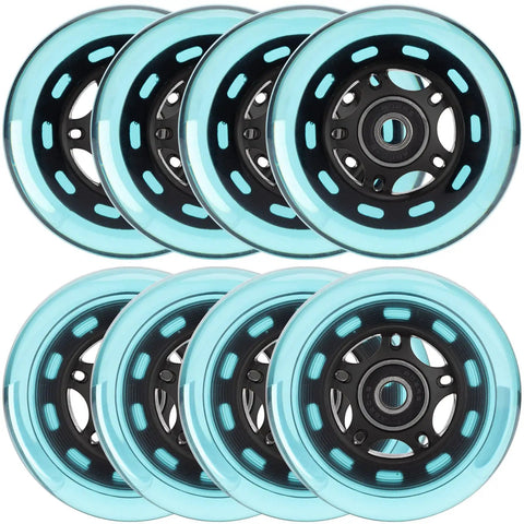 Dope Inline Skate Replacement Wheels Set 64mm To 90mm Diameters, 8 Pack With ABEC 9 Bearings And Floating Spacers, 85A Hardness, Blue