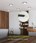 Lit 7 Inch Square LED Flush Mount Ceiling Light 12W 1030LM 3CCT Dimmable 6 Pack installed in modern bathroom