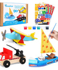 DIY Wooden Build Art Crafts Kit 3 Pack For Kids Ages 4 To 12 Make Your Own Car Boat Plane Movable Wooden Toys STEM Educational Toy Set
