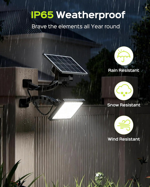 Ridiculously Bright Solar Dusk To Dawn Flood Light With 1000 Lumens, 299 LED, 4000mAh Battery, IP65 waterproof on wall in rain