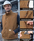 Mens Heavy Duty Flame Retardant Work Vest Insulated For Winter Cold Weather with windproof cuff and aramid zipper.