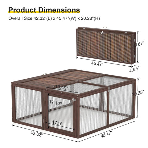 Weatherproof Wooden Chicken Coop Pen With Folding Rabbit Run dimensions 42.32 L x 45.47 W x 20.28 H with wire mesh