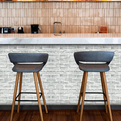 Peel And Stick Brick Wallpaper Light Grey Faux Brick Contact Paper 35.4 X 118.1 Inches Removable Wallpaper behind bar stools.