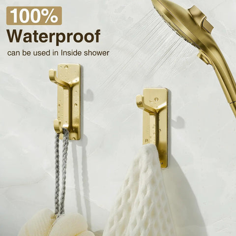 Secure All Your Gear With These Rock Solid Self Adhesive Wall Hooks Built For Heavy Duty Bathroom And Kitchen Use Featuring Killer Sticky Grab Technology No Drilling Required Smooth Brushed Gold Four Pack Deal