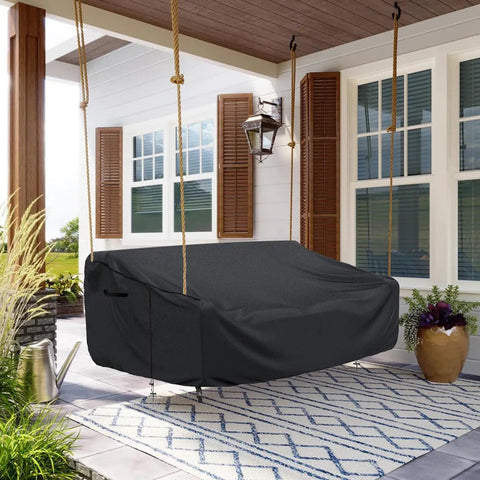 Rugged All Weather Porch Swing Cover Waterproof Outdoor Hanging Swing Protector For 63x28x(32-24)Inch Black Oxford Fabric