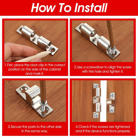 Heavy Duty 12 Pcs Closet Ball Tension Latch Set With Screws Adjustable Double Roller Catch For Cabinet installation instructions