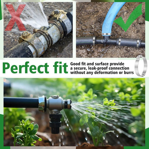Beefy Heavy Duty 50 Pieces 1 Inch Irrigation Hose Clamps For Drip System Leakproof Stainless Steel in garden irrigation setup.