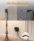 All-In-One Surge Protector Power Strip With 900J Surge Protection, 8 AC Outlets Plus USB C and USB A Ports, 5 Ft Flat Plug, 1250W Max, 11 Devices Charging Station, Black, flat plug behind furniture