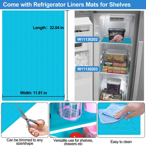 Refrigerator liners mats in blue, 22.04 x 11.81 inches, trimming with scissors, versatile use, easy to clean in action