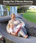 Double Quilted Fabric Hammock With Hardwood Spreader Bars And Pillow 450 Lbs Capacity Two Person Outdoor Patio Hammock