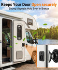 Strong Magnetic RV Door Holder For Camper And Trailer Keeps Doors Open In Breeze with close-up of suction head on door