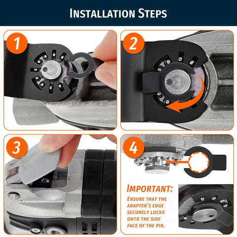 Installation steps for Built Different 3 Piece TiCN Carbide Oscillating Multi Tool Blade Set with quick release feature.