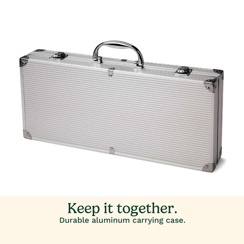 Aluminum grill tool carrying case, ribbed silver finish with top handle